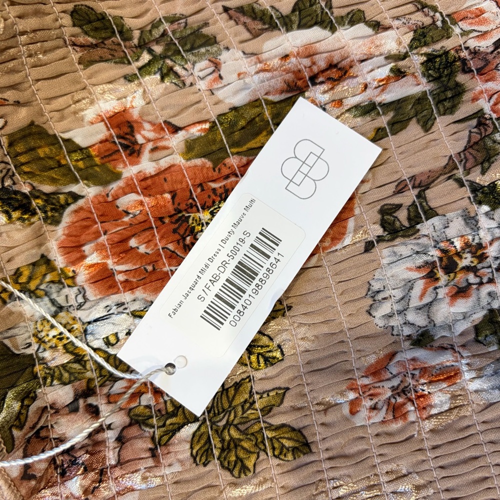 NWT Baltic Born SzSm taupe/peach/gold/floral tiered dress - Picture 15 of 15